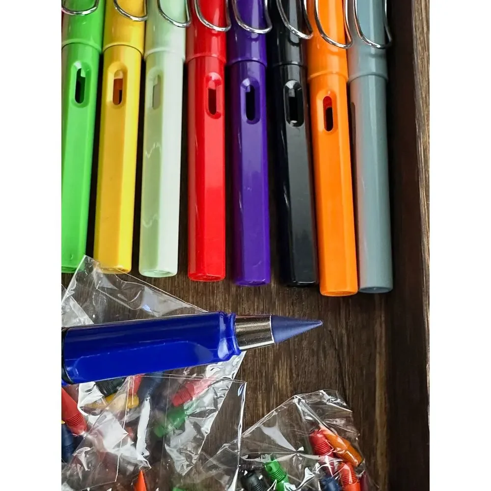 Everlasting Inkless Pencil Set w/ Wood Case Strap Replaceable Tips 12 pens